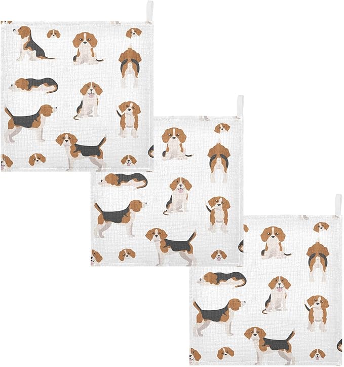 vvfelixl Beagle Puppy Baby Burp Cloths Baby Muslin Washcloths for Boys Girls Cotton Baby Face Towel for Newborn Infants Soft and Absorbent 11.8 X 11.8 in, 5 Pack