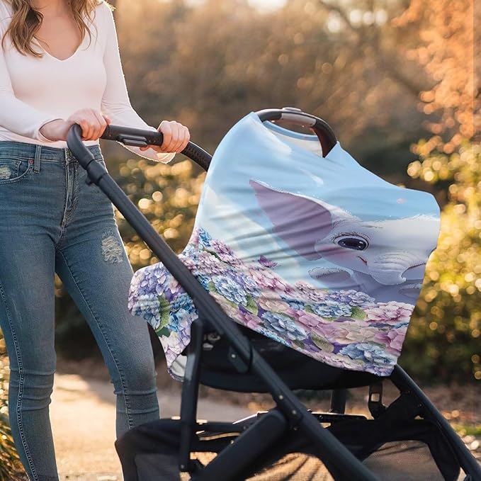 GIFTPUZZ Catoon Elephant Car Seat Cover for Babies, Nursing Cover, Soft Breathable Infant Carseat Canopy, Universal Nursing Cover Grocery Cart Cover, Stroller Cover for Infant Babies