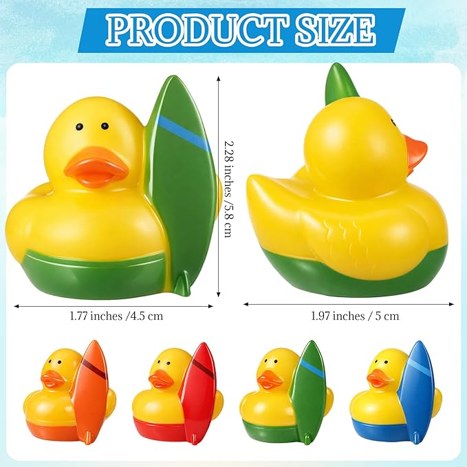 Sotiff 48 Pcs Summer Beach Surfing Rubber Ducks Bulk, Mini Rubber Duckies Bath Toys Float Bathtub Ducky 2" for Summer Holiday Party Favors Birthday Gifts