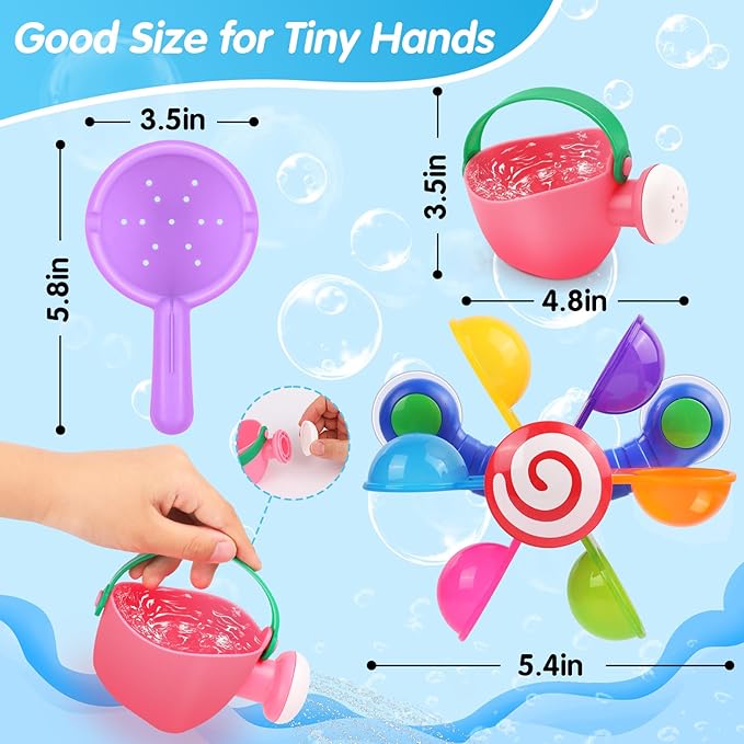 Baby Bath Toy, Kids Watering Can Bathing Spoons Windmill Water Toys Set of 3, Fun Interactive Water Bathtub Toy, Beach Shower Swimming Pool Toys Gifts for Babies Toddlers Party Favors