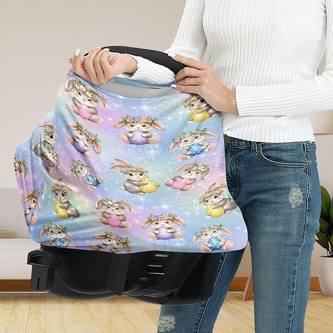 Wanyint Easter Rabbit Eggs Colorful Car Seat Covers for Babies Girls Boys, Stretchy Carseat Canopy Soft Baby Breastfeeding Cover Nursing Scarf Infant Stroller Cover