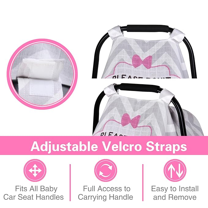 Metplus Car Seat Cover Baby, 100% Muslin Cotton Infant Carseat Covers for Boys and Girls, Lightweight Breathable Canopy, Summer Stroller Sun Shade, Newborn Travel Essentials