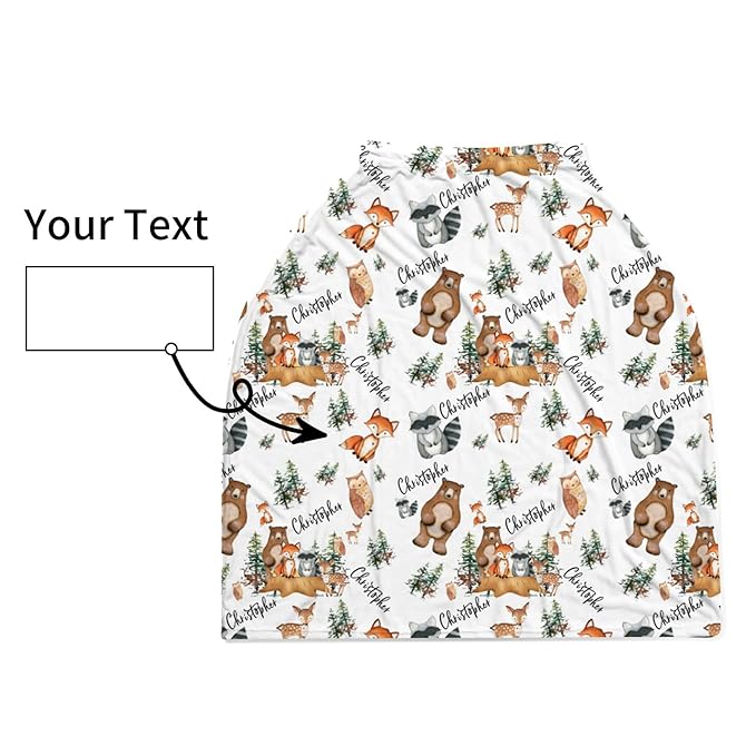 Personalized Baby Car Seat Cover Stroller Canopy: Custom Name Newborn Baby Boy Girl Elastic Woodland Animals Nursing Cover for Moms First Birthday Gift Fox Bear Watercolor(one Size)