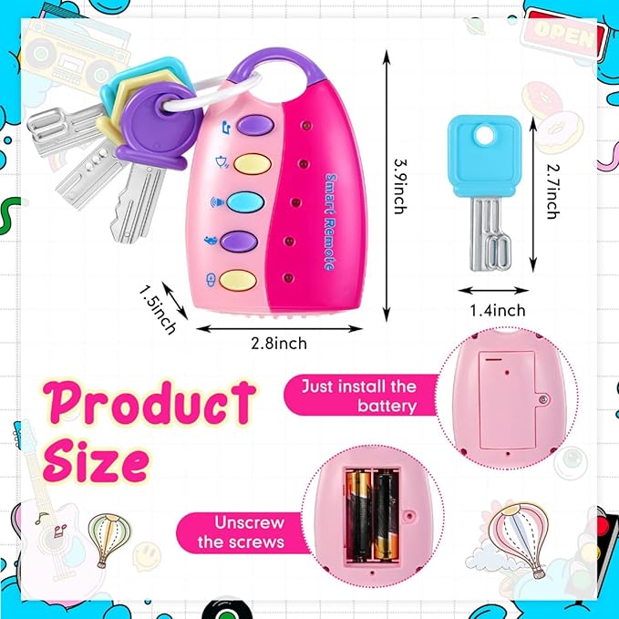 Skylety Musical Smart Remote Car Key Toy with Sound and Lights Fun and Educational Musical Toys for Travel Play(Pink)