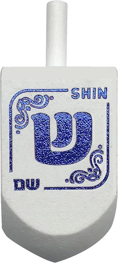 Izzy 'n' Dizzy Hanukkah Dreidels - Extra Large Blue and White Wooden Dreidel - 2 Pack