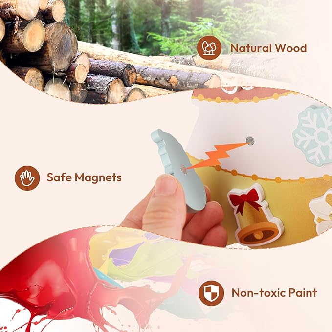Woodtoe Magnetic Christmas Tree Toy for Toddlers, Montessori Toys for 3 4 5 6 Year Old, Wooden Color Sorting & Stacking Toys, Fine Motor Skills Sensory Toys, Christmas Decorations STEM Gifts for Kids