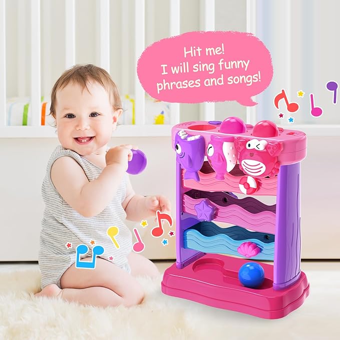 YEGEER Toys for 1 2 Years Old Girls, Musical Toys for 12-18 Months, Interactive Toddler, Montessori Toys, Christmas Birthday Gifts for Baby Kids Toddlers Age 1-2 Years Old (Pink)