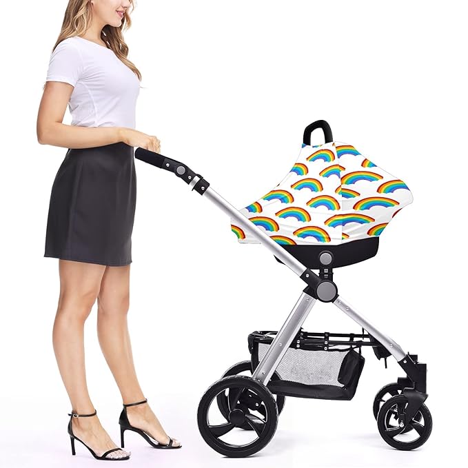 Baby Car Seat Stroller Covers Rainbow Patterns Design Nursing Cover Breastfeeding Scarf Soft Breathable Stretchy Coverage Carseat Canopy Cover for Boys and Girls Soft Breathable Multi Use