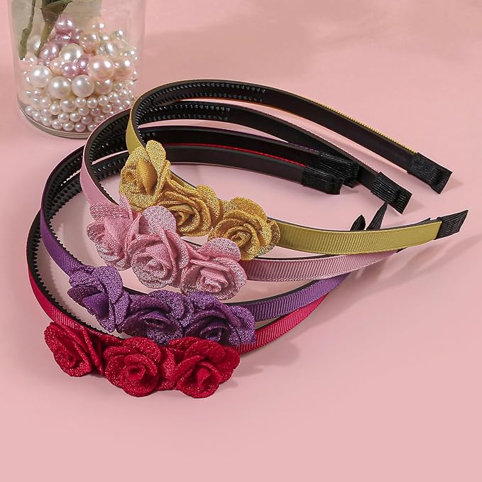 XIMA 16pcs Small Rose Flower Headbands for Girls Toddlers Kids Teens Children and Women,Girls Hair Bands Made of 3pcs Fabric Rose Flower for Hair Accessories