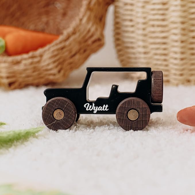 Personalized Wooden Colorful Baby Toddler Kids Car Toys 1st 2nd 3rd Birthday Montessori-Inspired Imaginative Educational Toy Car Set of 3 Sensory Toys