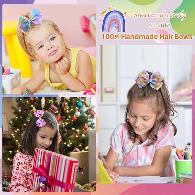 5 Inch Hair Bows for Girls Colorful Rainbow Little Girls Hair Bow With Alligator Clips for Toddlers Children Kids 12 Pcs