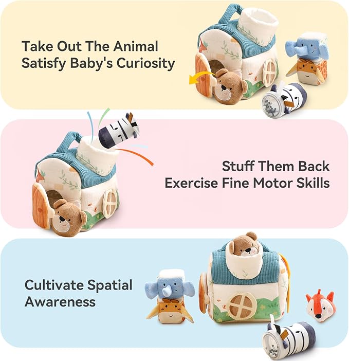 Youuys Baby Toys 6-12 Months Toys （ Montessori Toys Baby Tissue Box Sensory Toys & Jungle Soft Stuffed Animal Set with Rattle） - Toddlers Sensory Montessori Toy for 6 12 18 Months