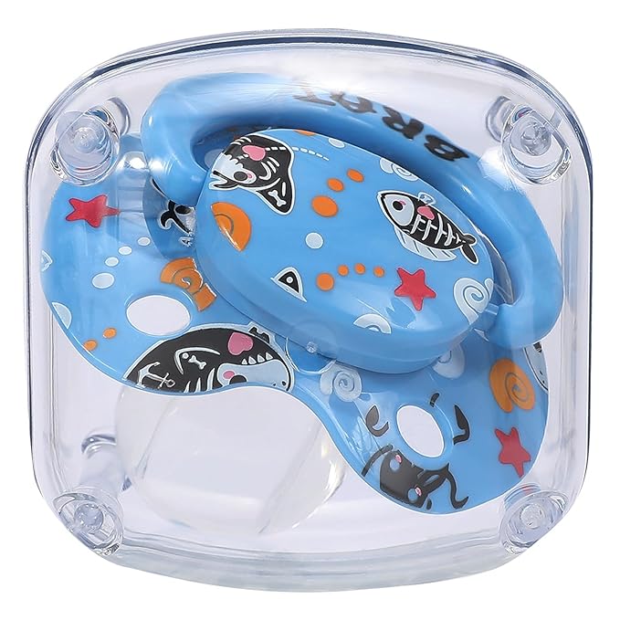 Adult Sized Soft Silicone Pacifier: Large Shield Cute Paci Shark Design - Butterfly Shaped Binky for Anxiety Blue