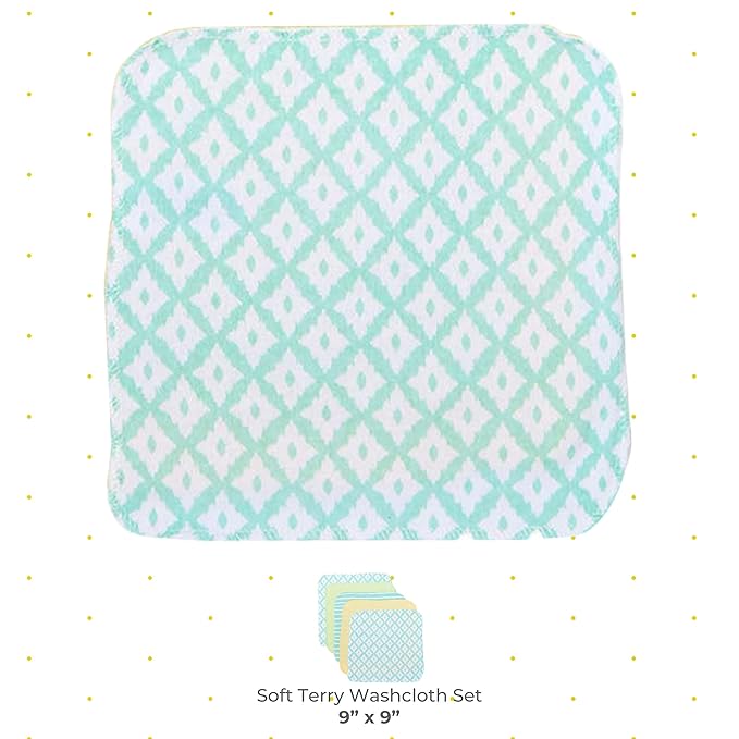Spasilk Washcloth Wipes Set for Newborn Boys and Girls, Soft Terry Washcloth Set, Pack of 10, Green Diamonds