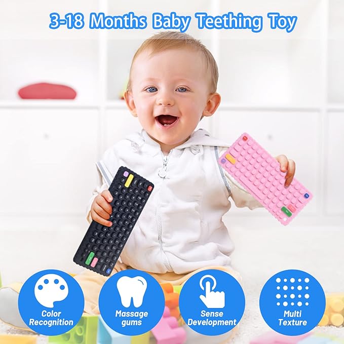 Baby Keyboard Teething Toys for Babies 0-3, 0-6, 6-12 Months | Soft Silicone Keyboard Teethers | Baby Fidget Toys 0-6 Months | Infant Teether Pacifier for Breastfeeding Baby Boy Girl