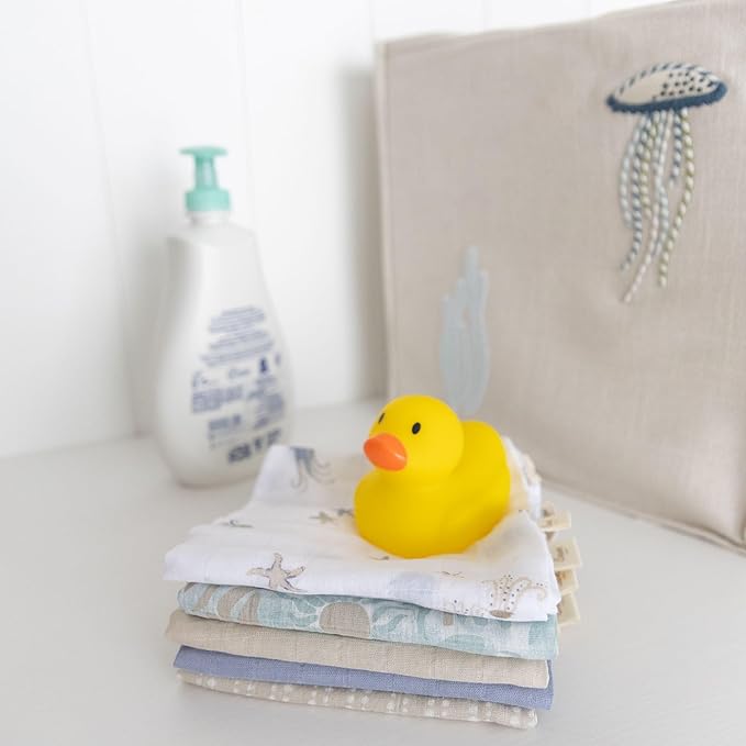 Crane Baby Wash Cloth Set, 100% Cotton, Set of 5 Baby Washcloths, Sea Life Starfish Theme, Newborn Muslin Baby Washcloths, Baby Registry Gift
