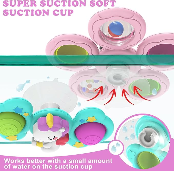 3PCS Suction Cup Spinner Toys for 1 Year Old Girls Boys, Baby Bath Toys,Spinners for Kids Sensory Toys for Toddlers 1-3,Toddler Girl Birthday Gifts