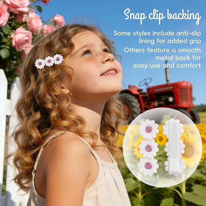 20PCS Cute Baby Snap Hair Cips for Girls, Floral Print Non Slip Wrapped Snap Hairpins for Hair Barrettes Hair Accessories for Baby Toddler Girls Kids