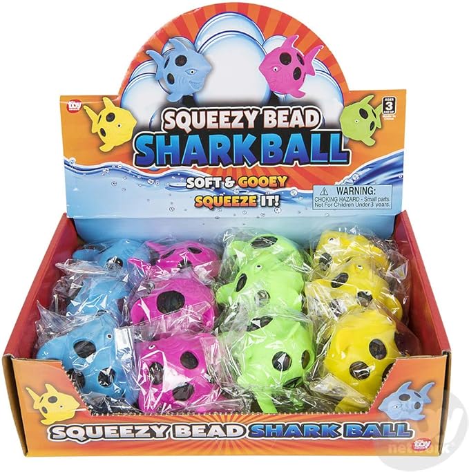 Squeezy Shark Colorful Stress Balls ( Pack) 3.5". Rubber. Come in a Nice Retail Display Box. Relaxable Squeezable Ocean Sea Creatures. (12 Pack (in Display Box))
