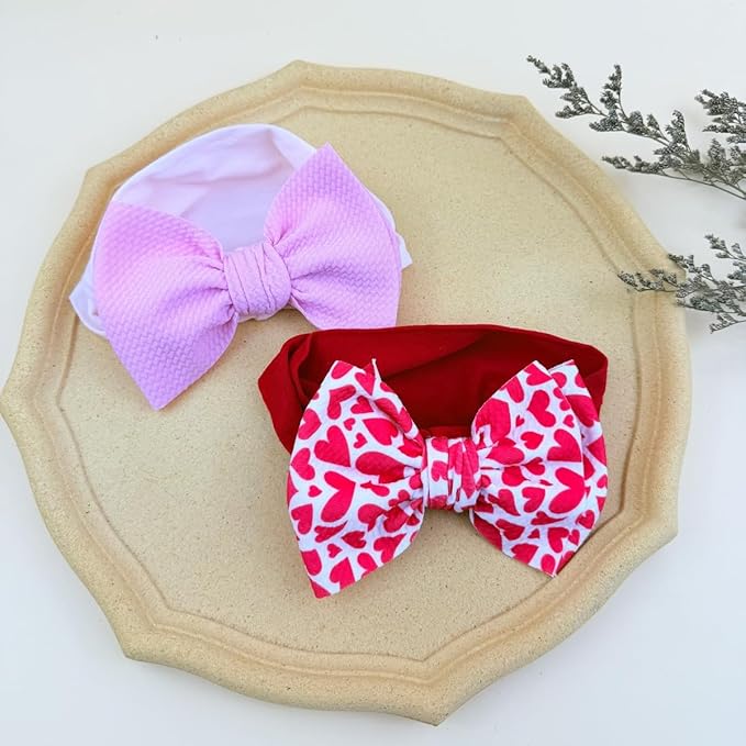 Baby Nylon Headbands Valentine's Day Baby Bows Stretchy Red Headbands for Newborns Infant Cute Hair Accessories (Y13, FZ)