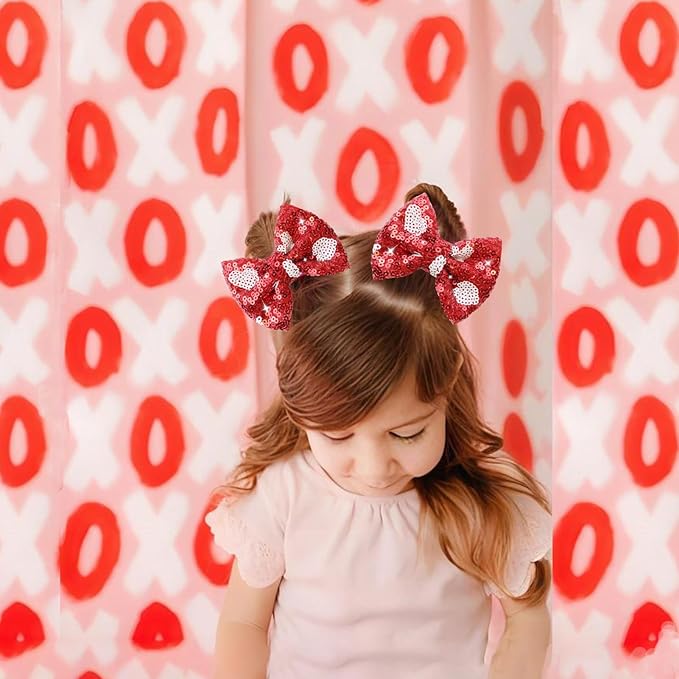 Valentines Red Sequin Hair Bows for Girls Pink Sparkly Alligator Clips Pink Love Heart Glitter Valentine's Day Hair Accessories for Little Teen Toddler Girls Kids Gift