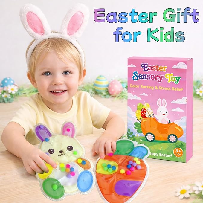 2 Pack Easter Color Sorting Sensory Toys for Toddler Easter Basket Stuffers, Fine Motor Travel Essential Montessori Autism Fidget Toys for Kid 3 4 5 Years