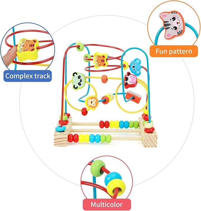 QZMTOY Bead Maze Toy for Toddlers Wooden Bead Toys Colorful Roller Coaster Preschool Educational Toys for Kids Classic Birthdday Gift for Toddlers Baby Infant Boys Girls…
