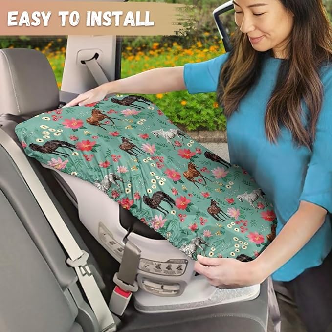 Baby Car Seat Cover for Baby Carseat, Insulated Car Seat Sun Shade Cover Toddler Car Seat Accessories Infant Car Seats Heat Protector, Vintage Horse Flower
