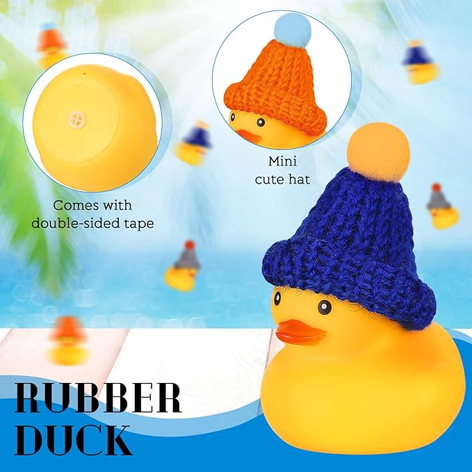Chivao 12 Pcs Rubber Ducks with 12 Sunglasses/ Hats/ Headwear Small Mini Carnival Cruise Birthday Rubber Duckies Bathtub Toys in Bulk(Duck with Hats,Yellow)