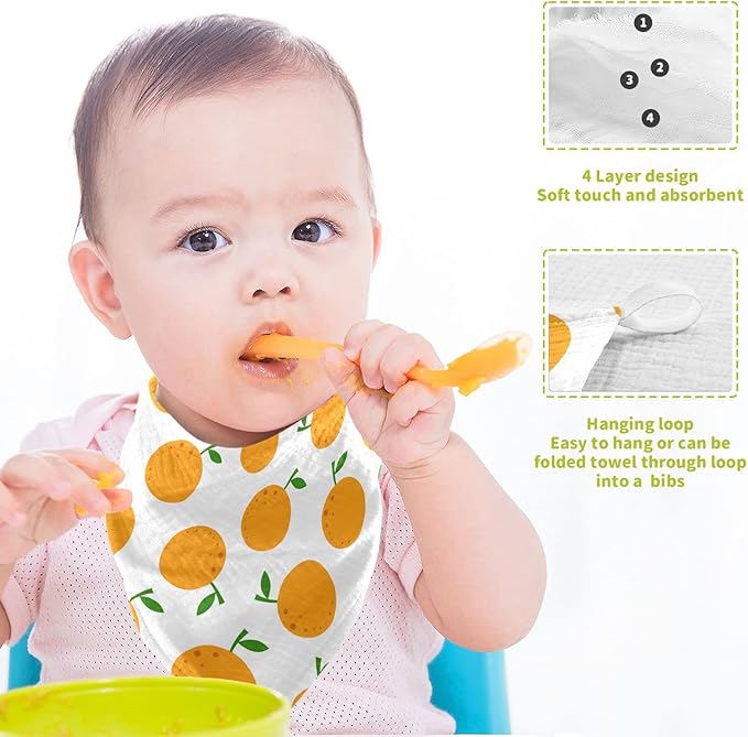 vvfelixl Baby Washcloths Cotton Cartoon Oranges Baby Muslin Washcloths Soft Baby Face Towel for Newborn Infants Baby Wipes, 11.8 X 11.8 Inch, 5 Pack White