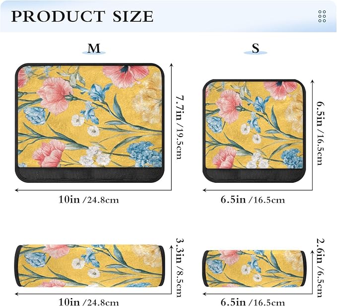 Car Seat Belt Covers Set of 2 Soft Auto Seatbelt Shoulder Pad for Adults Child Kids S Florals Carnation Delphinium Flower Yellow