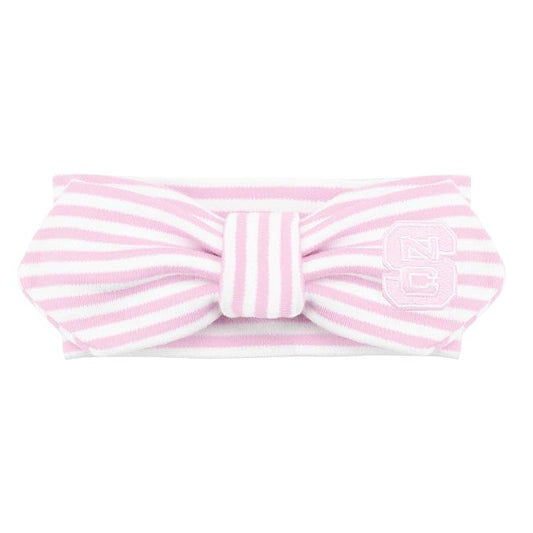 Creative Knitwear North Carolina State Wolfpack Infant Girls Pink/White Striped Hair Knot Headband Embroidered Logo - Size Newborn - 4T