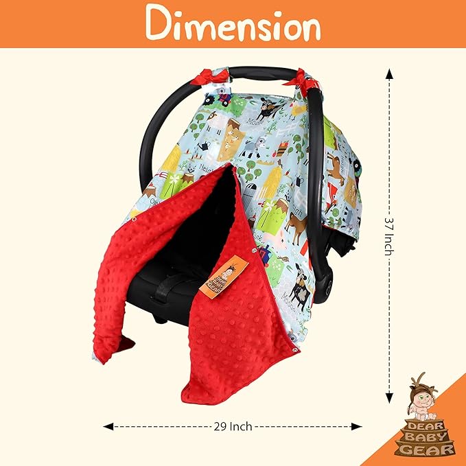 Dear Baby Gear Carseat Canopy with Snap Opening for Girls & Boys - Infant Car Chair Canopies - Nursing Covers -37"x29" (Farm Life Animals and Tractor, Red)