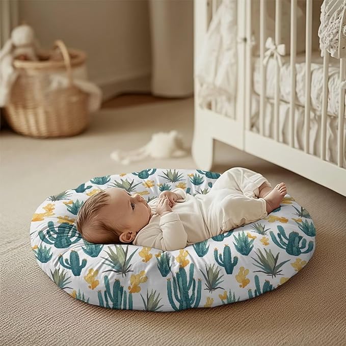Green Cacti Newborn Lounger Pillow Cover Removable Soft Slipcover for Newborn Baby Padded Lounger Infant Floor Seat Cover for Boys Girls Baby Essentials