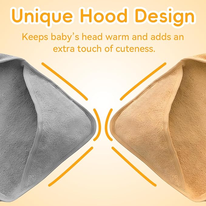 Bath Towel for Newborn, 2 Packs Soft Highly Absorbent Hooded Baby Bath Towels for Babies, Toddler, Infant Boys and Girls (Grey + Coffee)