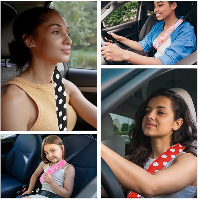 2 Pcs Plush Universal Seat Belt Cover Pad - 2-in-1 Soft Bag Handle Sleeve, Skin-Friendly & Breathable, Machine Washable, Cute Designs for Men Women Kids Car Accessories, Florals