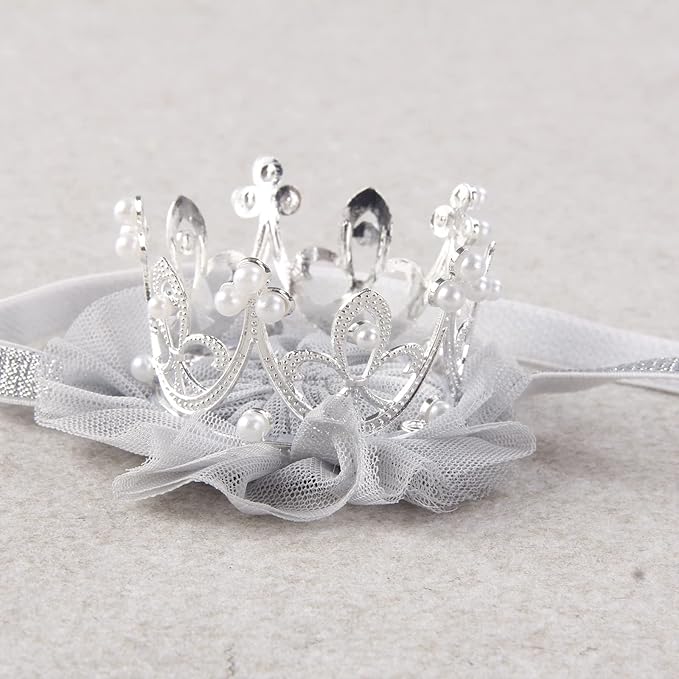 Nishine Princess Toddler Girls Crown Tiaras Baby Elastic Birthday Party Crown Headband Photo Props Gift (Pearl&Silver)