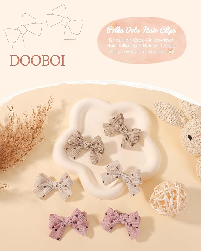 doboi 12 Pcs 2Inch Hair Clips Non Slip Small Bows Polka Dots Alligator Clips Hair Accessories for Little Girls Toddlers Teens