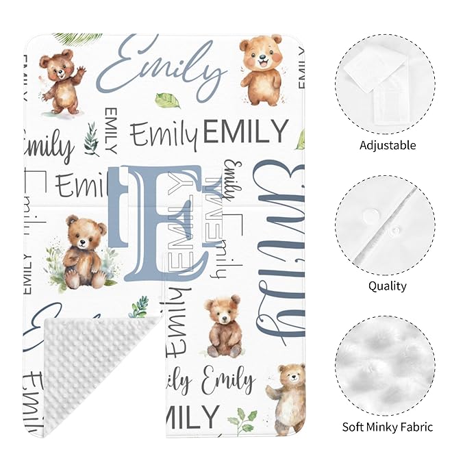Personalized Baby Car Seat Cover Custom Name CarSeat Canopy Customized Bear Newborn Nursing Breastfeeding Cover Minky Baby Blanket Infant Car Seat Canopies for Baby Girls Boys