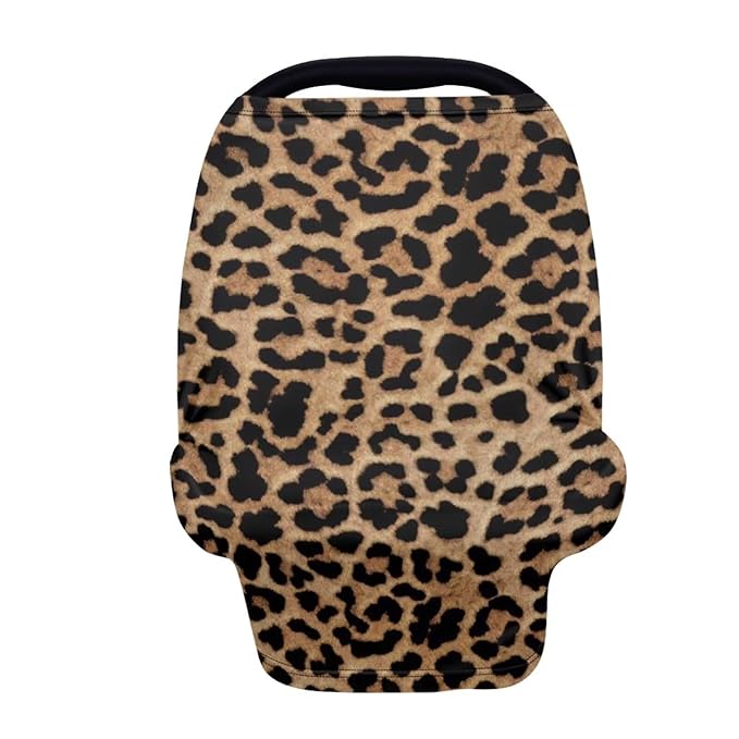 Baby Car Seat Cover Leopard Print Multi-Purpose Soft Rayon Breathable Nursing Cover for Breastfeeding, High Stretchy Infant Unverisal Fit Carseat Canopy, Stroller Cover for Babies