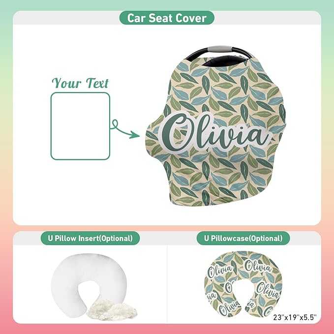 Custom Car Seat Covers for Babies - Breathable Baby Car Seat Cover for Girls Boys, Green Print Kick-Proof Newborn Carrier Canopy Stretchy Stroller Cover for 4 Seasons