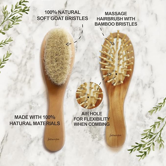 6-in-1 Baby Grooming Set, Natural Wooden Hairbrush and Comb, Nail Clippers,Nail Scissors, Nail File and Tweezers for Kids and Newborns in Nice Gift Box