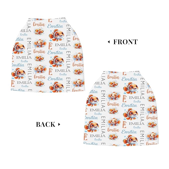 Personalized Baby Car Seat Cover with Name Stroller Canopy Custom Clownfish Carseat Cover Newborn Baby Boy Girl Nursing Cover for Moms First Birthday Gift