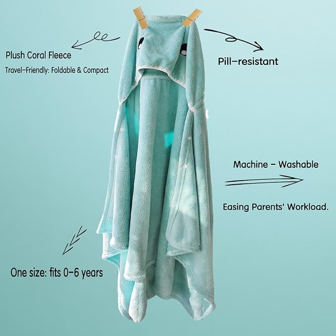 Toddler Baby Bath Towel with Hood 27.5"X55" Ultra Absorbent Soft Cozy Comfort Bathrobe Blanket, 0-6 Years Infant Shower Towel for Girls & Boys(Mist Tree)