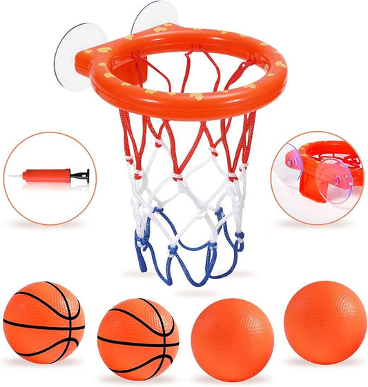 KSABVAIA Bath Toys - Bathtub Basketball Hoop for Kids Toddlers,Bath Toys Shower Toys for Kids Ages 4-8,Suction Cup Basketball Hoop & 4 Soft Balls Set for Boys Girls