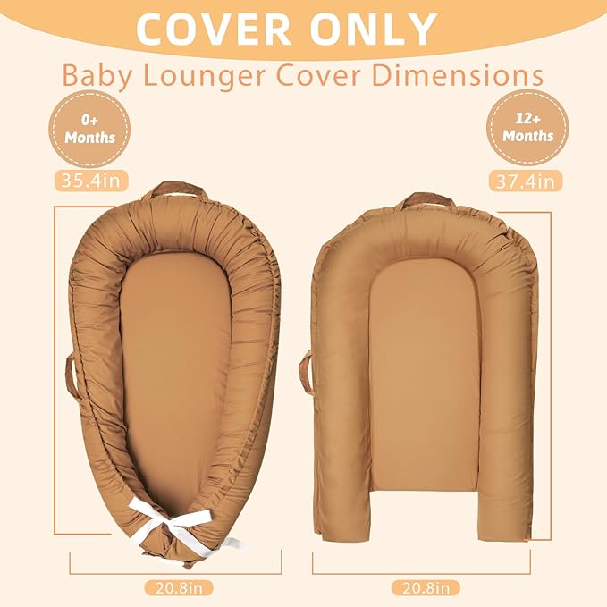 Hooyax Baby Lounger Cover Only, 100% Cotton Newborn Nest Cover, Soft Portable Baby Nest Replacement Cover for Boys Girls, Breathable Infant Lounger Covers, Baby Essential (Brown)