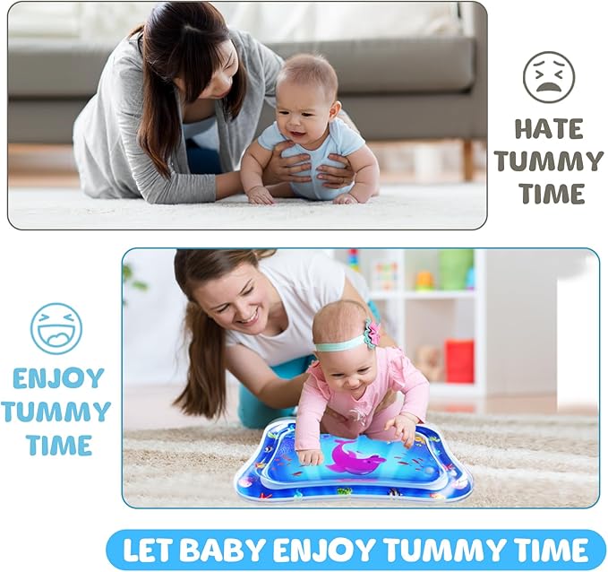ZMLM Tummy Time Water Mat for Babies: Baby Toys Gifts for Newborn Infant 3 6 9 12 Month Boy Girl Inflatable Activity Playmat Sensory Mat Toddler Belly Time Pat Indoor (Blue)