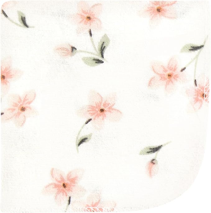 Hudson Baby Unisex Baby Flannel Cotton Washcloths, Pink Dainty Floral 12 Pack, One Size