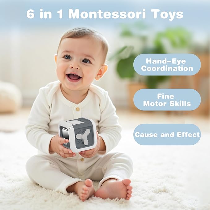 inzerwudi Montessori Toys for 1 Year Old Boy Gifts, Sensory Activity Cube with Light, Busy Board Travel Toy for Toddlers 1-3, Baby Educational Learning Gift for 1st Birthday