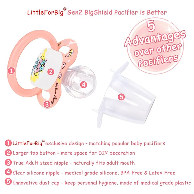LittleForBig Bigshield Generation-II Adult Sized Pacifier Astro Babies Pink Bunny Pattern